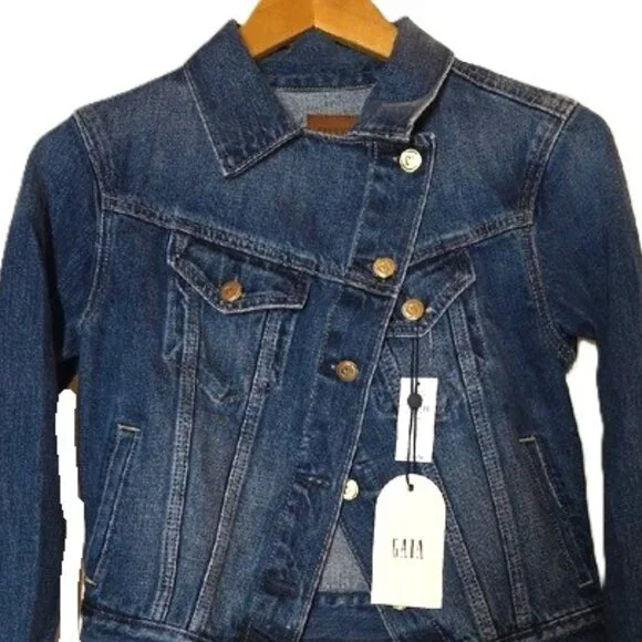 NWT $118 GAP X CULT GAIA ASYMMETRICAL BLUE DENIM JACKET SIZE XS - Picture 4 of 12